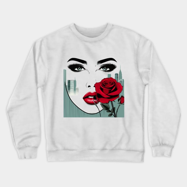 Lipstick Red Lips, Cute Rose Lady Crewneck Sweatshirt by Teebevies